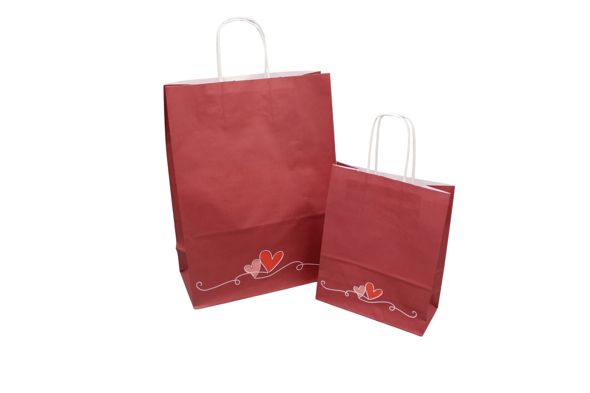 Papiertragetaschen „LOVE“, weiß glatt mit weißem Kordelhenkel