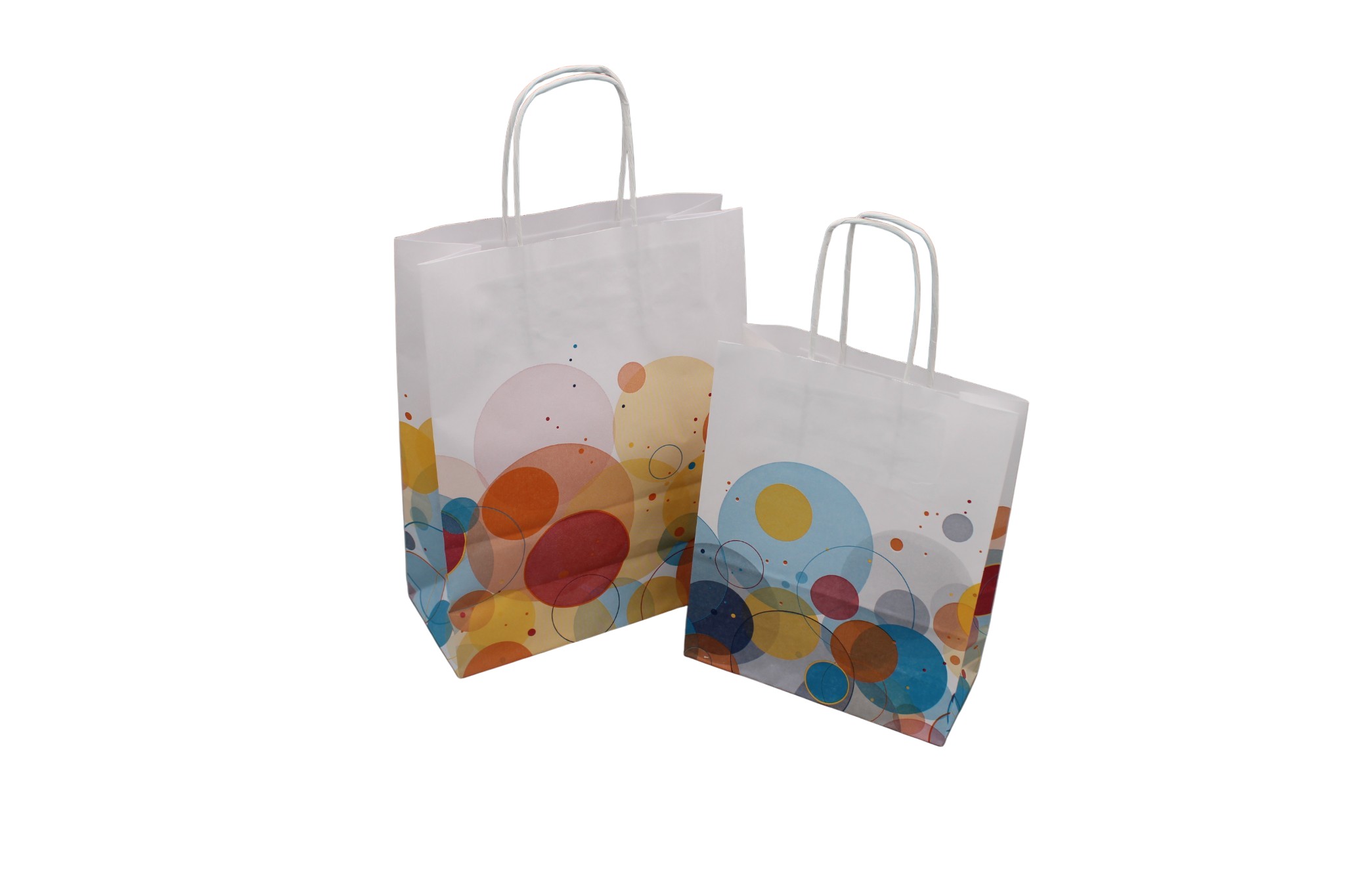 Papiertragetaschen „BUBBLES“, weiß glatt mit weißem Kordelhenkel